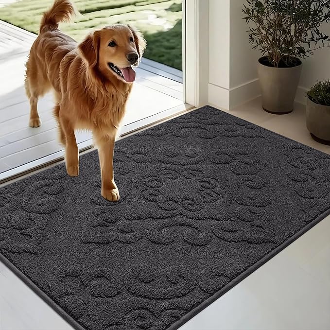 COSY HOMEER Door Mat 24”x36”,Absorbent Dirt Trapper Entryway Rugs,Non-Slip Welcome Mat,Washable Entry Rugs,Low Pile Doormat for Front Back Door,Wet Shoes & Paws,Dark Grey