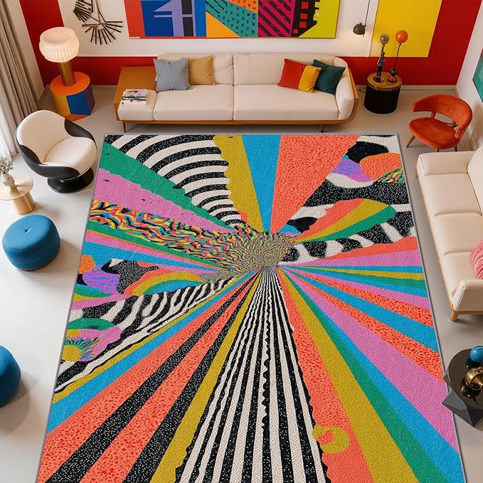 Graffiti Rug, Colorful Abstract Street Art Area Rug 6x8, Hippie Aesthetic Funky Low Pile Non Skip Carpets Home Decor #C087