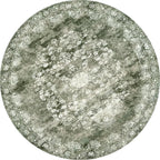 jinchan Round Rug 4ft Area Rug - Green Vintage Floor Mat Kitchen Indoor - Washable Circle 4' Thin Floral Print Carpet Retro Farmhouse Non Slip Dining Room Living Room Bedroom Office