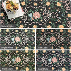Black Rug Bow Floral Rug 3x5, Washable Boho Area Rugs Non Slip Low Pile Carpet for Girls Room Bedroom, Bedside, Kitchen, Entryway, Kids Room, Soft Ultra-Thin Indoor Elegant Rugs
