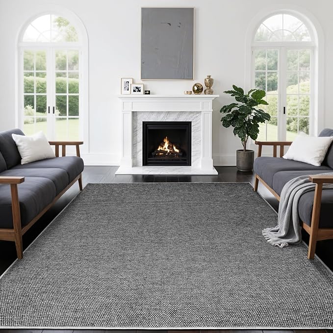 LBRO2M Easy Jute Solid Area Rug 4X6 Washable Rugs for Living Room Bedroom Natural Jute Look Indoor Outdoor Rug Durable, Solid Non Shedding Eco Friendly (4X6 Black Gray)