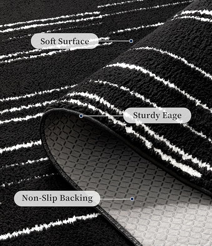YIHOUSE 6x9 Abstract Line Area Rug, Modern Washable Stain Resistant Rugs Non Slip, Soft Indoor Floor Carpet for Living Room, Bedroom,Dining Room, Black and White