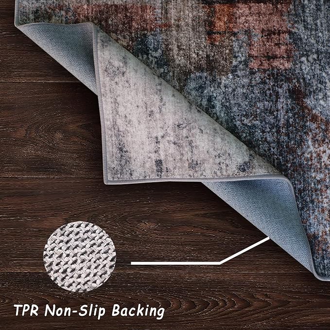 vivorug Washable Rug, Ultra Soft Area Rug 6x9, Non Slip Abstract Rug Carpet, Stain Resistant Rugs for Living Room Bedroom, Modern Fluffy Rug (Gray/Rust, 6'x9')