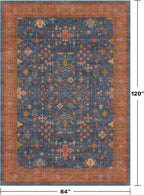 Washable Navy Blue Living Room Rug, 7x10 Area Rug for Bedroom, Dining Table Rugs - Low Pile Non-Slip Rubber Backing Stain Resistant Rug - Aethestic Boho Home Decor