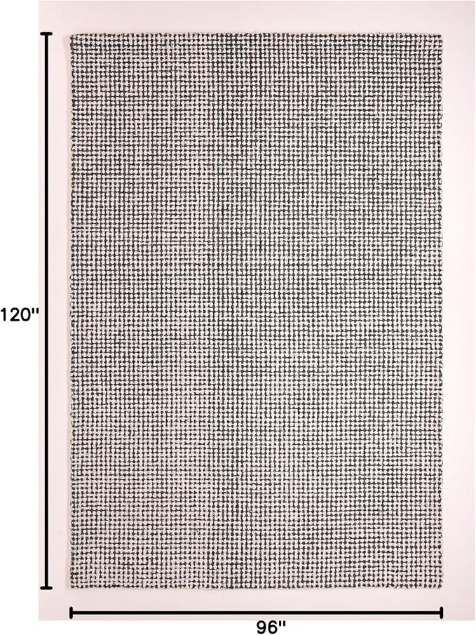 Hand-Tufted 100% Wool Pile Area Rug – Geometric Textured Grid Check Pattern – Thick and Durable Floor Carpet for Bedroom, Living Room, Kids Room, and Dining Area (Charcoal Gray, 7' Round)