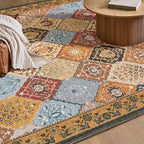 Phantoscope Washable Round Area Rug 6ft Non-Slip, Vintage Boho Rugs for Living Room, Bedroom, Dining Room, Distressed Moroccan Mosaic Diamond Pattern, Low-Pile Foldable Floor Carpet, Terracotta/Rust