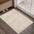 HUGEAR 2x3 Machine Washable Entryway Rugs Vintage Beige - Neutral Non Slip Stain Resistant Low Pile Aesthetic Throw Carpet Kids & Pet Friendly for Hallway Bedroom Kitchen