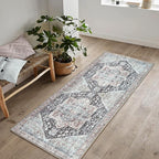 Bloom Rugs Washable Non-Slip 10 ft Runner - Charcoal/Brown Traditional Medallion Runner for Entryway, Hallway, Bathroom, and Kitchen - Exact Size: 2.5' x 10'
