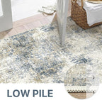 Bavni 6x9 Area Rugs Machine Washable Rug for Living Room, Modern Printed Rug Indoor Soft Area Rug for Bedroom Dining Room, Ultra-Thin Low Pile Carpet with Non Slip Rubber Backing, Gray Beige Blue