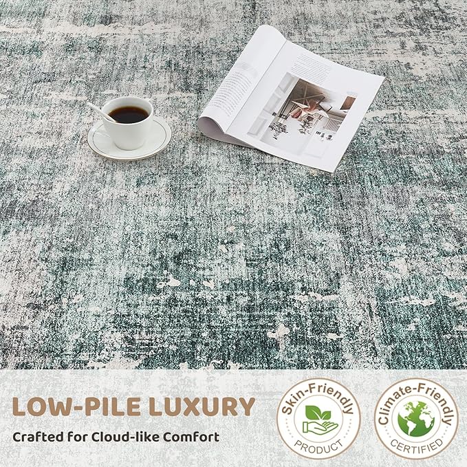 5x7 Area Rug Living Room Rugs - Washable Neutral Modern Abstract Soft Thin Large Rug Indoor Floor No Slip Rug Carpet for Bedroom Under Dining Table Home Office Decor - Green/Grey