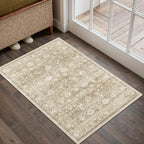 HUGEAR 2x3 Small Rug Machine Washable Area Rug Beige Entryway Rugs Entrance Door Mat Indoor Accent Rugs Floral Low Pile Carpet Distressed Throw Rug Kitchen Bedroom Office Non Slip