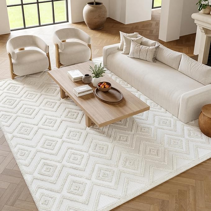 Nourison Home Versatile Ivory White 6' x 9' Area Rug - Easy Clean, Non Shedding, Bed Room, Living Room, Dining Room, Kitchen (6' x 9')
