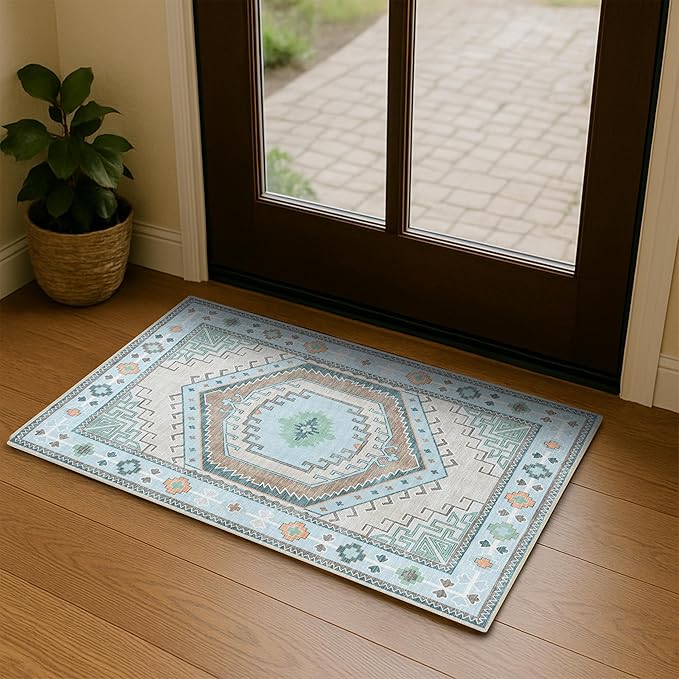 Fame Living Washable Area Rug. Modern Farmhouse. Vintage. Turkish. Bohemian. Distressed. Oriental. Traditional. Rugs for Living Room. Dining. Bedroom. Office. Entryway. Foyer. (856GG, 2' x 3')