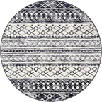 KUTA Washable Rugs Round 5Ft Black Navy Blue Boho Area Rug for Living Room, Moroccan Non-Slip Soft Geometric Circle Carpet for Bedroom Low-Pile Nursery Dorm Décor Throw