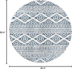 SAFAVIEH Tulum Collection Area Rug - 6'7" Round, Ivory & Navy, Moroccan Boho Tribal Design, Non-Shedding & Easy to Clean, Ideal for Living Room, Bedroom, Dining Space (TUL272D)