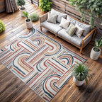 CAMILSON Indoor Outdoor Rug, Multicolor 8x10 Geometric Arch Striped Area Rugs for Patio and Home Areas, Easy-Cleaning Non-Shedding Living Room, Garden and Deck Washable Outside Carpet (8 x 10)