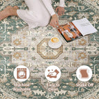 Round Rug Living Room Rugs: 6x6 Washable Boho Neutral Large Circle Soft Indoor Distressed Stain Resistant Floor Farmhouse Carpet for Bedroom Nursery Kids Playroom Office Dining Room Dorm- Green
