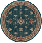 RUGGABLE Washable Vintage Area Rug – Verena Teal Blue 6 ft Round, Stain-Resistant, Non-Slip – Medium Machine Washable Rugs for Living Room, Bedroom, Hallway, Entryway & Office–with Standard Pad