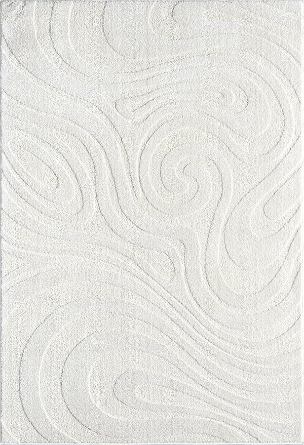 Abani Cozy Cream Area Rug for Living Room, Bedroom - Swirl Waves Pattern - 8' x 10' - Durable & Easy to Clean