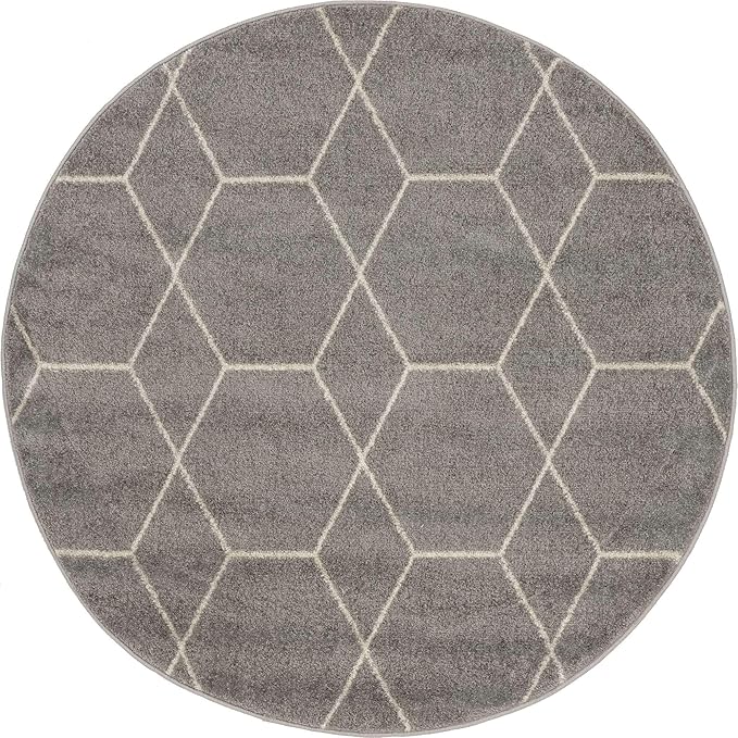 Unique Loom Trellis Frieze Collection Area Rug - Geometric (4' 1" Round Light Gray/Ivory)