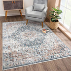 Bloom Rugs Caria Washable Non-Slip 6x9 Rug - Terracotta/Teal Traditional Area Rug for Living Room, Bedroom, Dining Room, and Kitchen - Exact Size: 6' x 9'