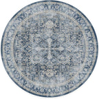 RUGGABLE Washable Area Rug – Kamran Admiral Blue 8 ft Round, Stain-Resistant, Non-Slip – Large Machine Washable Rugs for Living Room, Bedroom, Hallway, Entryway & Office–with Cushioned Pad