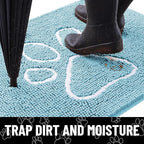 Smiry Dog Door Mat for Muddy Paws, Absorbent Dirt Trapper Non Slip Quick Dry Washable Chenille Mat for Mud Dogs, Entry Rug for Indoor and Outdoor (40x32 Inches, Sky Blue and White)