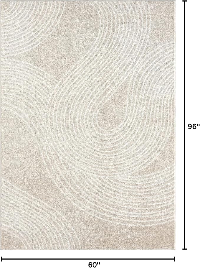 Abani Nuevo Collection Area Rug - Transitional Beige/Cream Design -5'3" x 7'6" - Easy to Clean - Durable for Kids & Pets - Non-Shedding - Medium Pile - Soft Feel - for Living Room, Bedroom