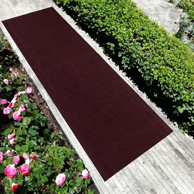 English Home Custom Size Anti Slip Burgundy Design Light Weight Durable TPR Backing Thin Pile Runner Rug (36" x 15')