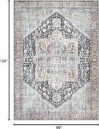 Bloom Rugs Washable Non-Slip 8' x 10' Rug - Charcoal/Brown Traditional Medallion Area Rug for Living Room, Bedroom, Dining Room, and Kitchen - Exact Size: 8' x 10'