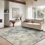 GENIMO Washable Area Rugs for Living Room, 9x12 Modern Non Slip Rugs, Low Pile Lightweight Soft Print Rug for Bedroom, Dining Room, Home Office, Blue Grey Beige