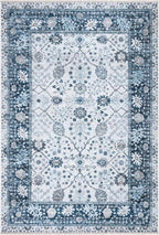 Bloom Rugs Caria Washable Non-Slip 6x9 Rug - Navy Blue Traditional Bordered Area Rug for Living Room, Bedroom, Dining Room, and Kitchen - Exact Size: 6' x 9'