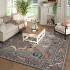 Rugcomf Area Rugs 5x7 Vibrant Tree of Life-Patterned Vintage Washable Area Rug Non Slip Low Pile Large Rugs for Living Room Bedroom Farmhouse Dining Room Kids Playroom, Grey