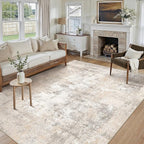 7x10 Washable Area Rug Beige Grey Abstract Living Room Bedroom Throw Rug Neutral Modern Non Slip Soft Low Pile Lightweight Indoor Carpet for Dining Room Office