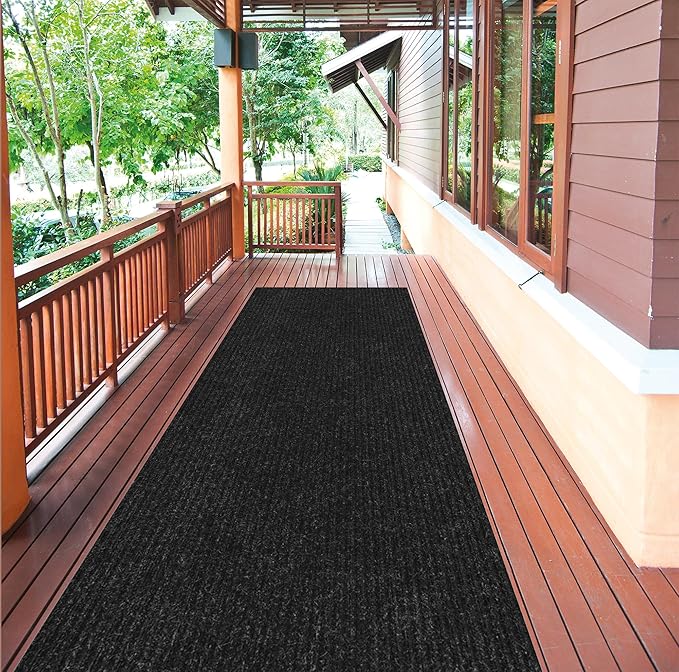 Ottomanson 2'7" x 55' Hallway Runner with Scraper Pile - Extra Durable Non-Slip Rug Mat for Indoor & Outdoor Use - Ideal for Kitchen, Entryway & Garage - High-Traffic Carpet, Black