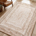 Phantoscope Washable Area Rug 5'x7' Non-Slip, Modern Neutral Boho Rugs for Living Room, Bedroom, Dining Room, Distressed Geometric Rectangle Pattern, Low-Pile Foldable Floor Carpet, Neutral Beige/Rust