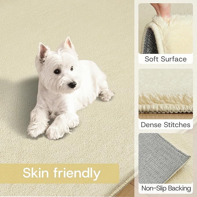 Solid Washable Area Rug - 3x5 Medium Pile Faux Cashmere Carpet for Living Room Bedroom, Light Yellow