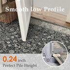 HUGEAR 2x6 Runner Rug Machine Washable Black Beige Hallway Area Rugs Indoor Accent Rugs Floral Low Pile Carpet Distressed Throw Rugs Bedroom Living Room Office Dining Kitchen Laundry Non Slip
