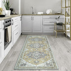 Bloom Rugs Washable Non-Slip 7 ft Runner - Yellow Traditional Medallion Runner for Entryway, Hallway, Bathroom, and Kitchen - Exact Size: 2.5' x 7'