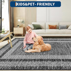 GarveeHome Extra Large Area Rug 10x13 Modern Geometric Rug with Non Slip Rubber Backing, Thin Washable Foldable Carpets, Soft Low Pile Non Shedding Printed Floor Mats for Hotel Office, Black