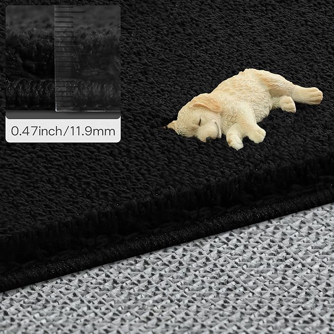 Solid Washable Area Rug - 3x5 Medium Pile Faux Cashmere Carpet for Living Room Bedroom, Black