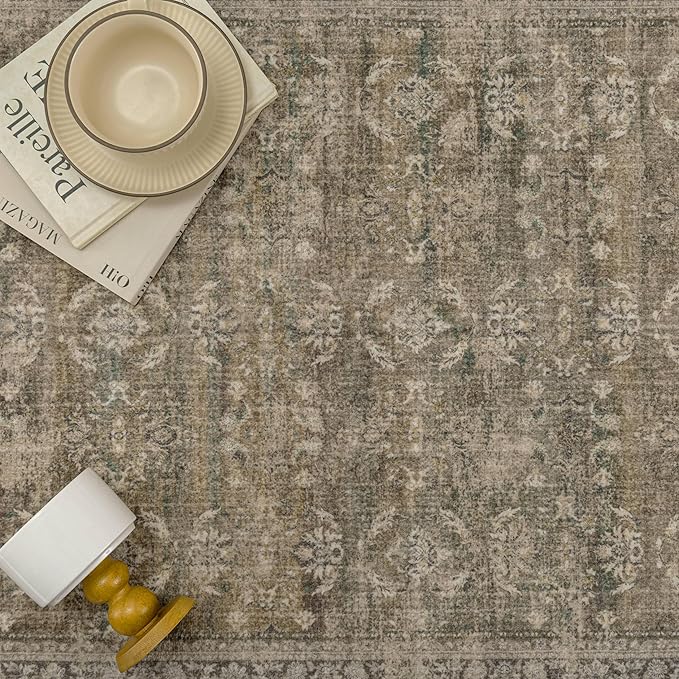 3x10 Brown Area Rug Runners for Hallways Washable Vintage Distressed Carpet Low Pile Non Slip Indoor Retro Soft Long Accent Rug Bedroom Kitchen Bathroom Laundry Dining Living Room