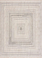 Hauteloom Lunao Living Room, Bedroom Area Rug - Geometric, Solid & Striped - Charcoal, Cream, Peach - 6'7" x 9'
