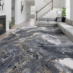 Abstract 9x12 Area Rugs: Modern Washable Rug for Living Room Bedroom Dining Room Indoor - Thin Low Pile Non-Slip Large Carpet - Black Gold