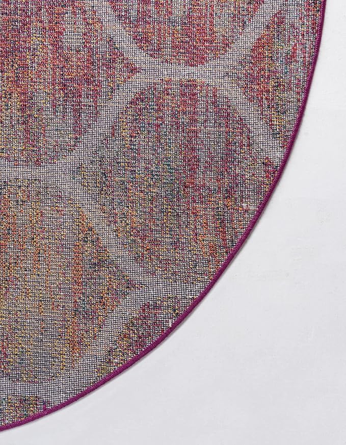 Rugs.com Lattice Frieze Collection Rug – 4' Round Multi Medium Rug Perfect for Kitchens, Dining Rooms
