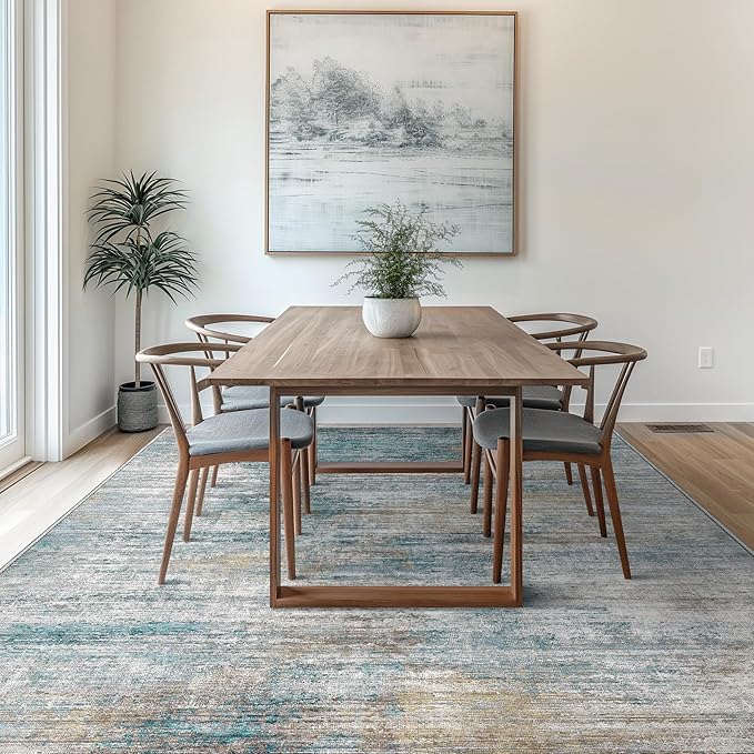 Bavni Washable Rug, Soft Abstract Rugs Non-Slip, Thin Foldable 6x9 Rug, Modern Stain Resistant Area Rug for Living Room, Kitchen, Bedroom, Avocado Green