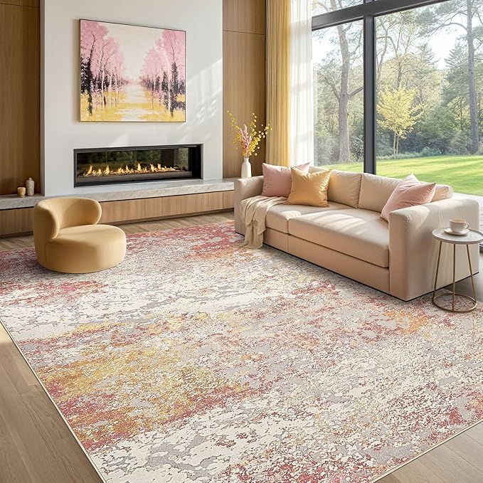Area Rug Living Room Rugs - 5x7 Washable Large Soft Indoor Neutral Modern Abstract Low Pile Rug Carpet for Bedroom Dining Room Farmhouse Home Office - Colorful