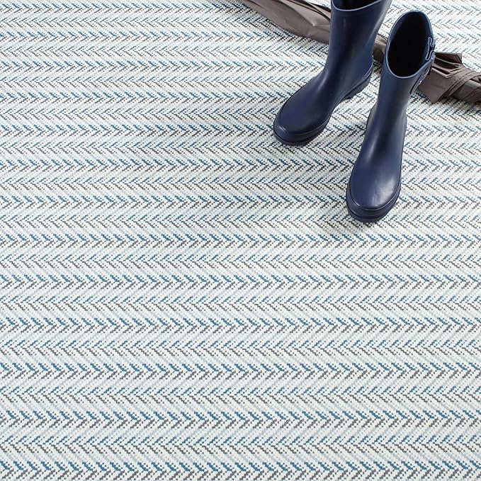 Dash & Albert Lowell Blue Machine Washable Rug, 6 X 9 Feet, Blue Graphic Pattern - Premium Luxury Hotel Quality Soft Breathable Hypoallergenic Machine Washable Easy Care All Season Comfortable