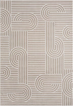 Annabel Modern Geometric Area Rug for Living Room, 5x7 Contemporary Arched Linear Beige Neutral Rug, Stain Resistant Non-Shedding Carpet for Bedroom, Dining Room or Kitchen (5' x 7', Beige)