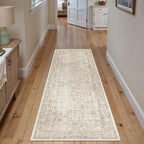 Light Brown Runner Rug 2x6 Hallway Machine Washable Kitchen Vintage Distressed Non Slip Long Carpet Indoor Retro Floral Bedroom Accent Throw Rug for Bathroom Office Laundry Dining Room